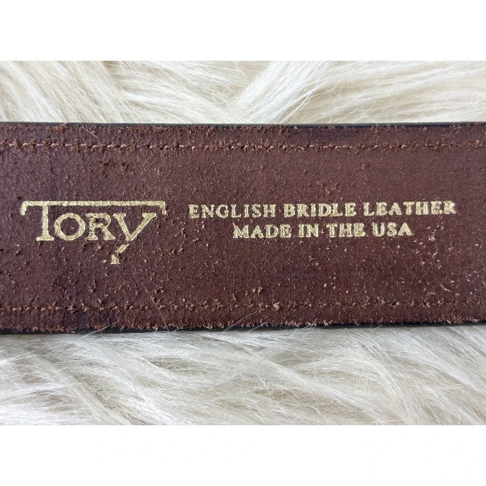 Tory Leather Belt Mens 40 Havana Brown English Bridle Leather Brass USA 1.5